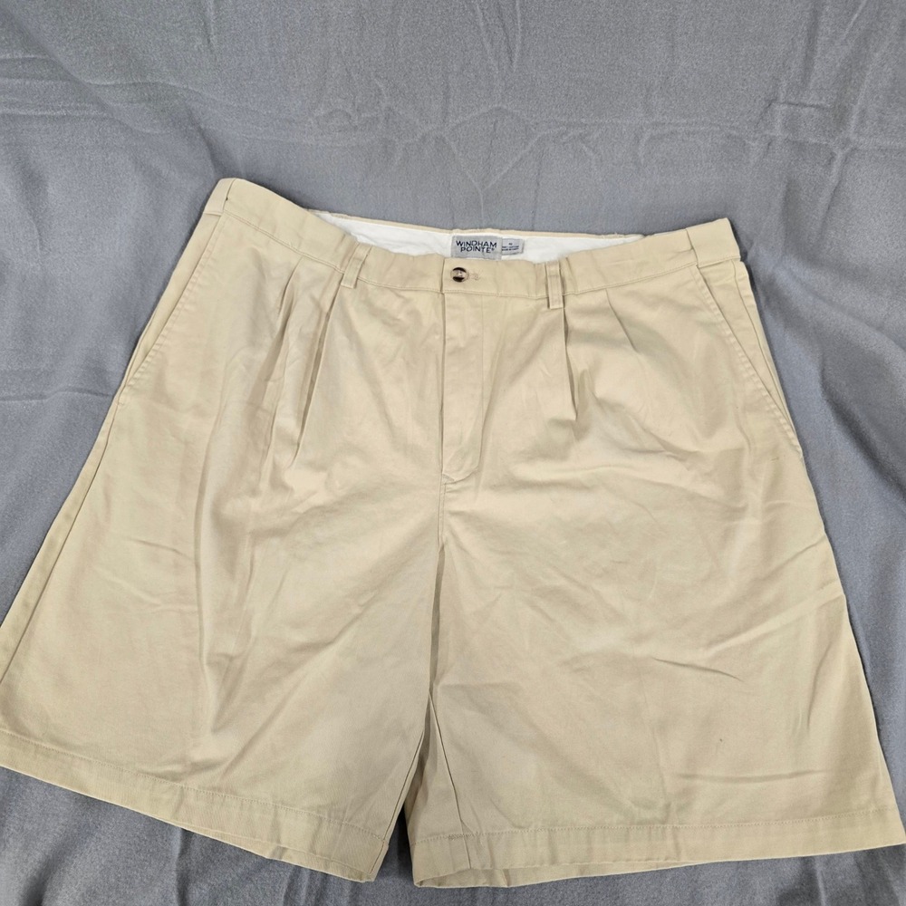 Windham Pointe Mens Pleated Chino Shorts Oatmeal Beige 40 New 100% Cotton 0203
